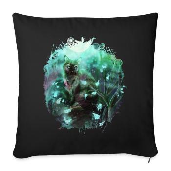 Cat in the magic forest - Sofa pillowcase 17,3'' x 17,3'' (45 x 45 cm) - black - Front
