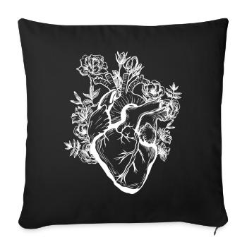 Coeur et fleurs - Housse de coussin décorative 45 x 45 cm - noir - Devant