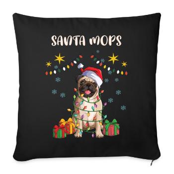 Merry Christmas Santa Mops - Weihnachtsoutfit - Sofakissenbezug 45 x 45 cm - Schwarz - Vorne