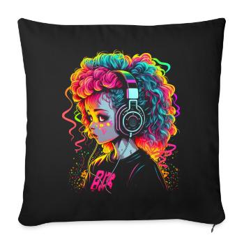 Cute Girl With Headphones - Sofa pillowcase 17,3'' x 17,3'' (45 x 45 cm) - black - Front