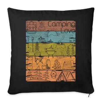 Camping Love lineart rétro lumière - Housse de coussin décorative 45 x 45 cm - noir - Devant