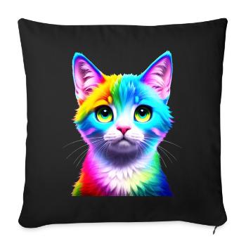 Chat arc-en-ciel - Housse de coussin décorative 45 x 45 cm - noir - Devant