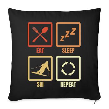 Eating, sleeping, skiing, repeating - Sofa pillowcase 17,3'' x 17,3'' (45 x 45 cm) - black - Front