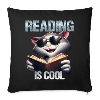 Reading is cool cat - Sofa pillowcase 17,3'' x 17,3'' (45 x 45 cm) - black - Front