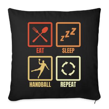 Nourriture, sommeil, handball, répétition - Housse de coussin décorative 45 x 45 cm - noir - Devant