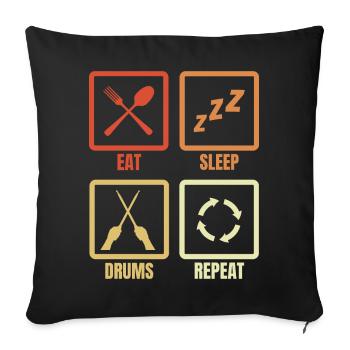 Manger, dormir, tambouriner, répéter - Housse de coussin décorative 45 x 45 cm - noir - Devant