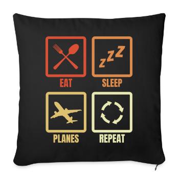 Nourriture, sommeil, avions à répétition - Housse de coussin décorative 45 x 45 cm - noir - Devant
