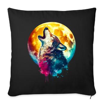 Wolf howls at the moon - Sofa pillowcase 17,3'' x 17,3'' (45 x 45 cm) - black - Front