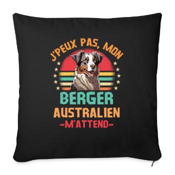 Humour chien de race berger australien - Housse de coussin décorative 45 x 45 cm - noir - Devant