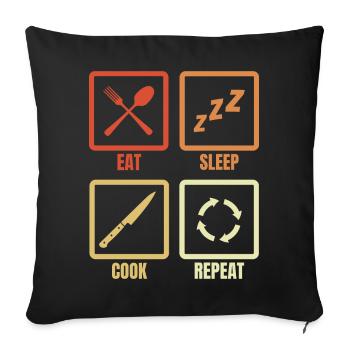 Eat Sleep Cooking Repeat - Sofa pillowcase 17,3'' x 17,3'' (45 x 45 cm) - black - Front