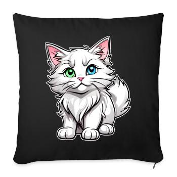 Cute white cat with different eyes - Sofa pillowcase 17,3'' x 17,3'' (45 x 45 cm) - black - Front