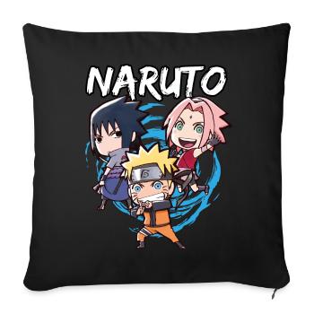 Naruto Shippuden Naruto, Sakura & Sasuke Als Chibi - Sofakissenbezug 45 x 45 cm - Schwarz - Vorne