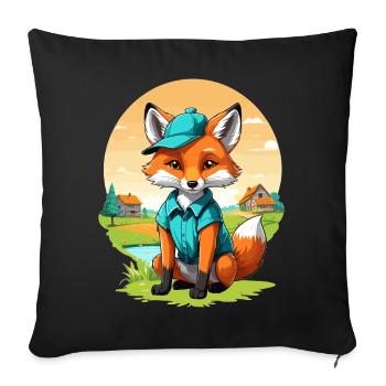 Renard avec casquette - Housse de coussin décorative 45 x 45 cm - noir - Devant