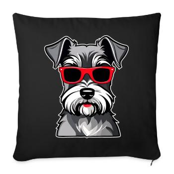 Cute Schnauzer Dog with Glasses II - Sofa pillowcase 17,3'' x 17,3'' (45 x 45 cm) - black - Front