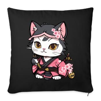 Samurai Katze & Kirschblüten #12 - Sofakissenbezug 45 x 45 cm - Schwarz - Vorne