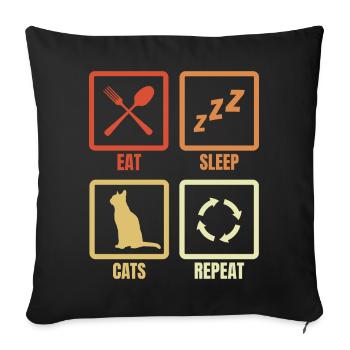Eat Sleep Cats Repeat - Sofa pillowcase 17,3'' x 17,3'' (45 x 45 cm) - black - Front