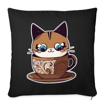 Cute Coffee Cat - Sofa pillowcase 17,3'' x 17,3'' (45 x 45 cm) - black - Front