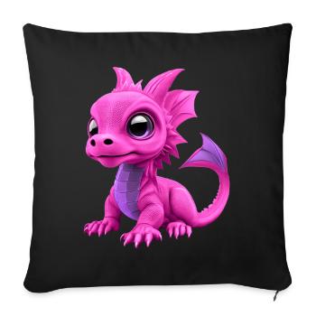 Baby Dragon Pink | Cute Pink Baby Dragon - Sofa pillowcase 17,3'' x 17,3'' (45 x 45 cm) - black - Front