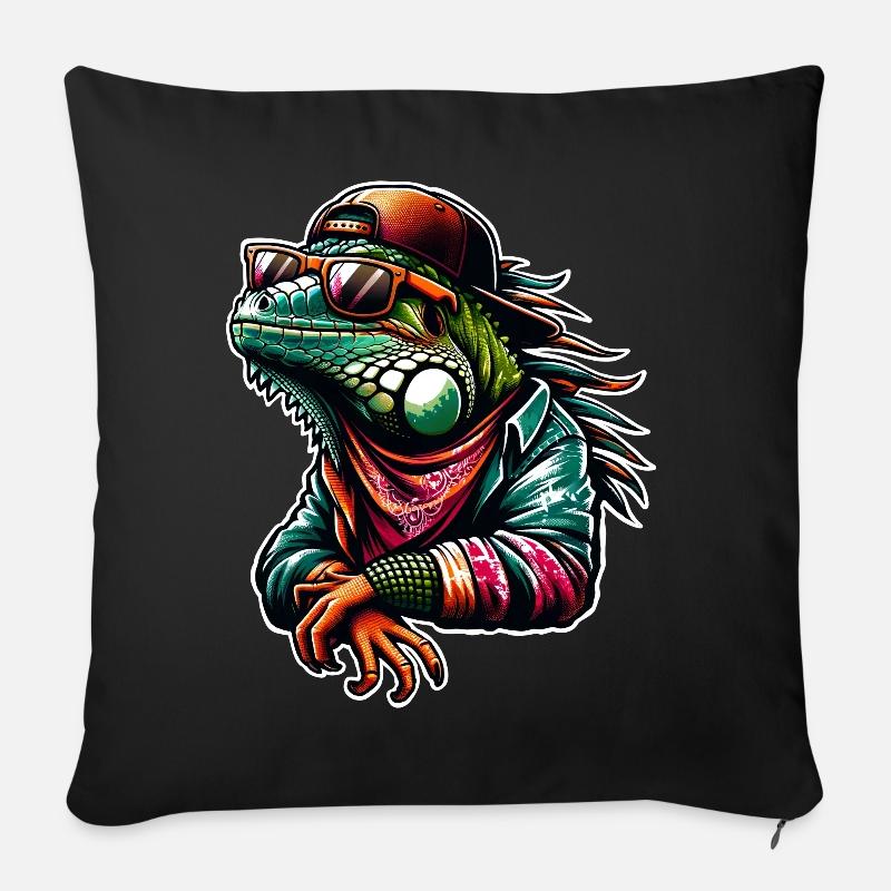 Cooler Leguan Mit Sonnenbrille Und Cap - Sofakissenbezug 45 x 45 cm - Schwarz