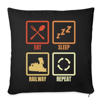 Eat Sleep Railway Repeat - Sofa pillowcase 17,3'' x 17,3'' (45 x 45 cm) - black - Front