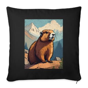 Marmotte dans les montagnes - Housse de coussin décorative 45 x 45 cm - noir - Devant