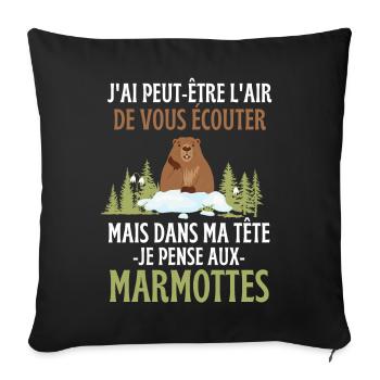 Dans ma tête je pense aux marmottes - Housse de coussin décorative 45 x 45 cm - noir - Devant