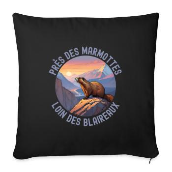 Montagne rando coucher de soleil marmotte - Housse de coussin décorative 45 x 45 cm - noir - Devant