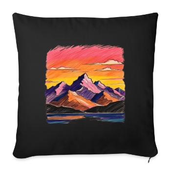 Painting mountainous landscape and sunset - Sofa pillowcase 17,3'' x 17,3'' (45 x 45 cm) - black - Front