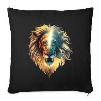 Dualité de la force, le lion et la femme - Housse de coussin décorative 45 x 45 cm - noir - Devant