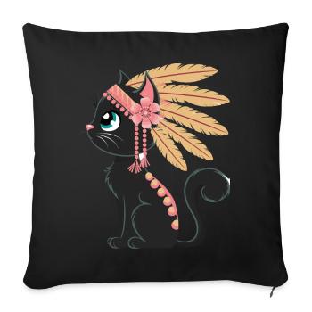 Boho Feather Cat - Sofa pillowcase 17,3'' x 17,3'' (45 x 45 cm) - black - Front