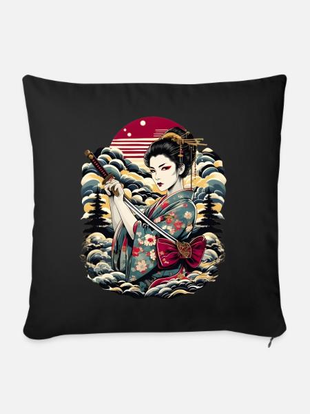 Geisha japonaise - Housse de coussin décorative 45 x 45 cm - noir