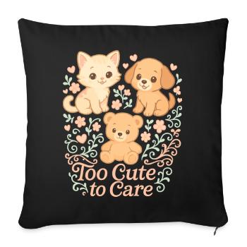 Trop mignon pour s’en soucier – Chat, chien et ours - Housse de coussin décorative 45 x 45 cm - noir - Devant