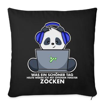 Panda Gamer - schönes Wetter - Sofakissenbezug 45 x 45 cm - Schwarz - Vorne