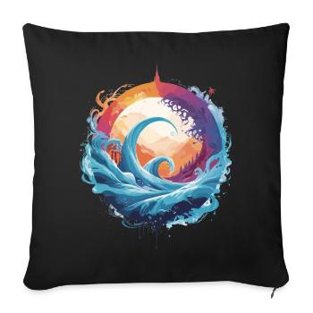 Dynamic wave and moon circle - Sofa pillowcase 17,3'' x 17,3'' (45 x 45 cm) - black - Front