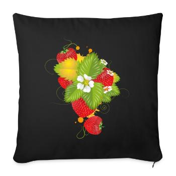Fraises rouges aux fleurs vertes et blanches juteuses - Housse de coussin décorative 45 x 45 cm - noir - Devant