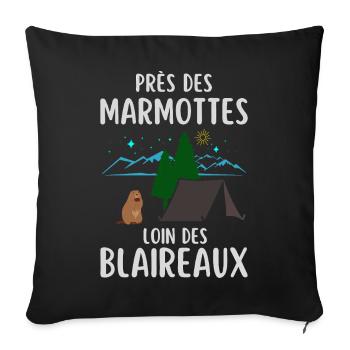 Citation humour marmotte camping  - Housse de coussin décorative 45 x 45 cm - noir - Devant