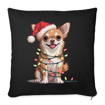 Chihuahua festif avec guirlandes lumineuses - Housse de coussin décorative 45 x 45 cm - noir - Devant