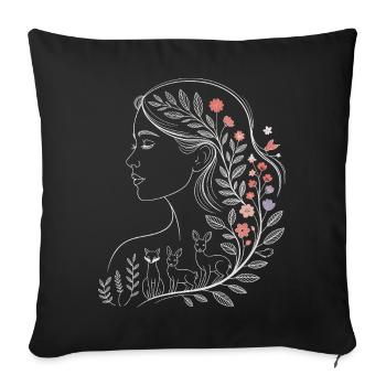 Floral woman portrait with wildlife - Sofa pillowcase 17,3'' x 17,3'' (45 x 45 cm) - black - Front