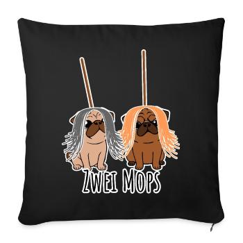 Two pugs - dogs or grooming equipment? Dog humor? - Sofa pillowcase 17,3'' x 17,3'' (45 x 45 cm) - black - Front