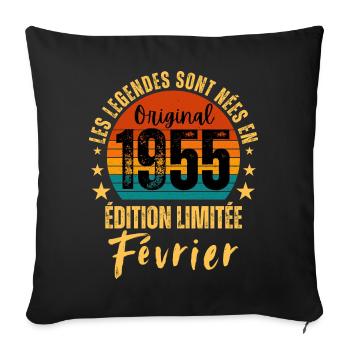 Jahrgang Februar 1955 – Limitierte Auflage Anniversair - Sofakissenbezug 45 x 45 cm - Schwarz - Vorne
