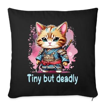 Chat Ninja Kawaii japonais - Housse de coussin décorative 45 x 45 cm - noir - Devant