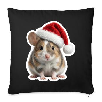 Une souris mignonne avec un grand chapeau de Noël - Housse de coussin décorative 45 x 45 cm - noir - Devant