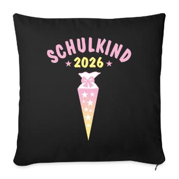 Schulkind 2026 Schultüte Sterne - gelb rosa - Sofakissenbezug 45 x 45 cm - Schwarz - Vorne