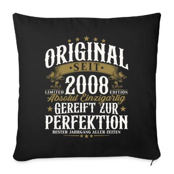 Cadeau vintage 18 anniversaires vintage 2008 - Housse de coussin décorative 45 x 45 cm - noir - Devant