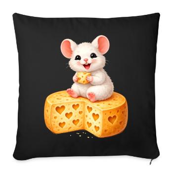 Cute mouse on cheese with heart holes illustration - Sofa pillowcase 17,3'' x 17,3'' (45 x 45 cm) - black - Front