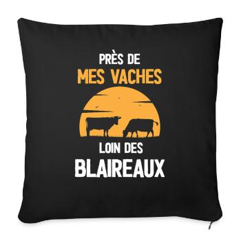 Près des vaches au soleil couchant - Housse de coussin décorative 45 x 45 cm - noir - Devant