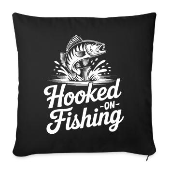 Accroché à la pêche – Motif du poisson - Housse de coussin décorative 45 x 45 cm - noir - Devant