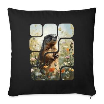 Marmotte au cœur des fleurs champêtres - Housse de coussin décorative 45 x 45 cm - noir - Devant