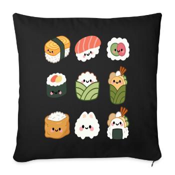 Kawaii Sushi Friends Cute Japanese Food Art - Sofa pillowcase 17,3'' x 17,3'' (45 x 45 cm) - black - Front
