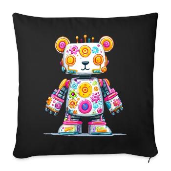 Imprimé néon de robot ours coloré - Housse de coussin décorative 45 x 45 cm - noir - Devant